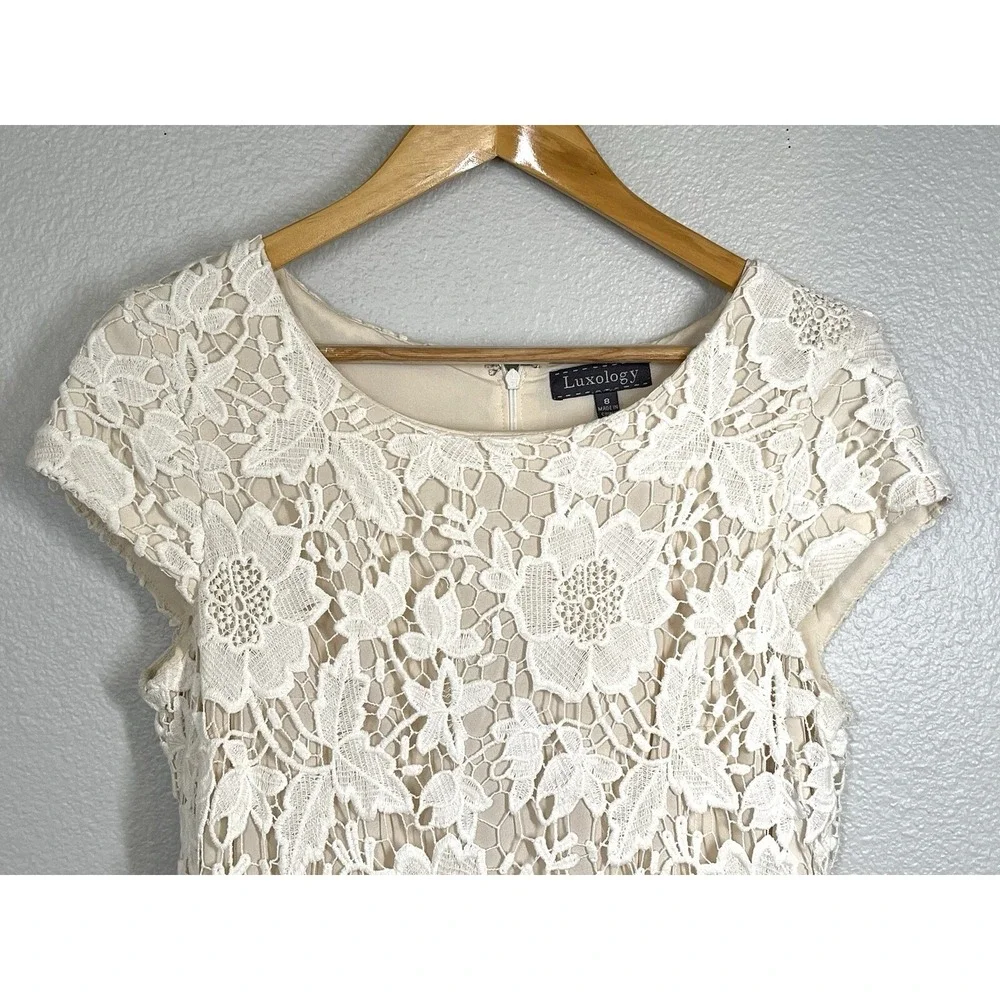 Luxology Lace Off-White Dress Romantic Elegant Womens Sz 8 Wedding Shower Church